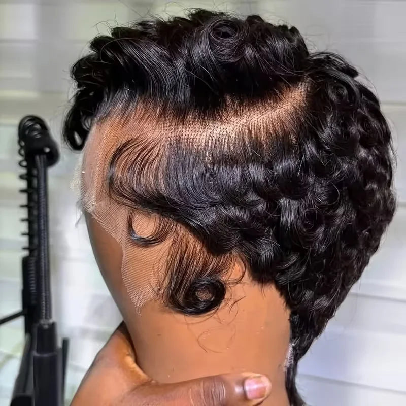 Curly Pixie Cut 13x4 Lace Frontal Wigs Human Hair Short 6inches Layered Curly Wig for Women