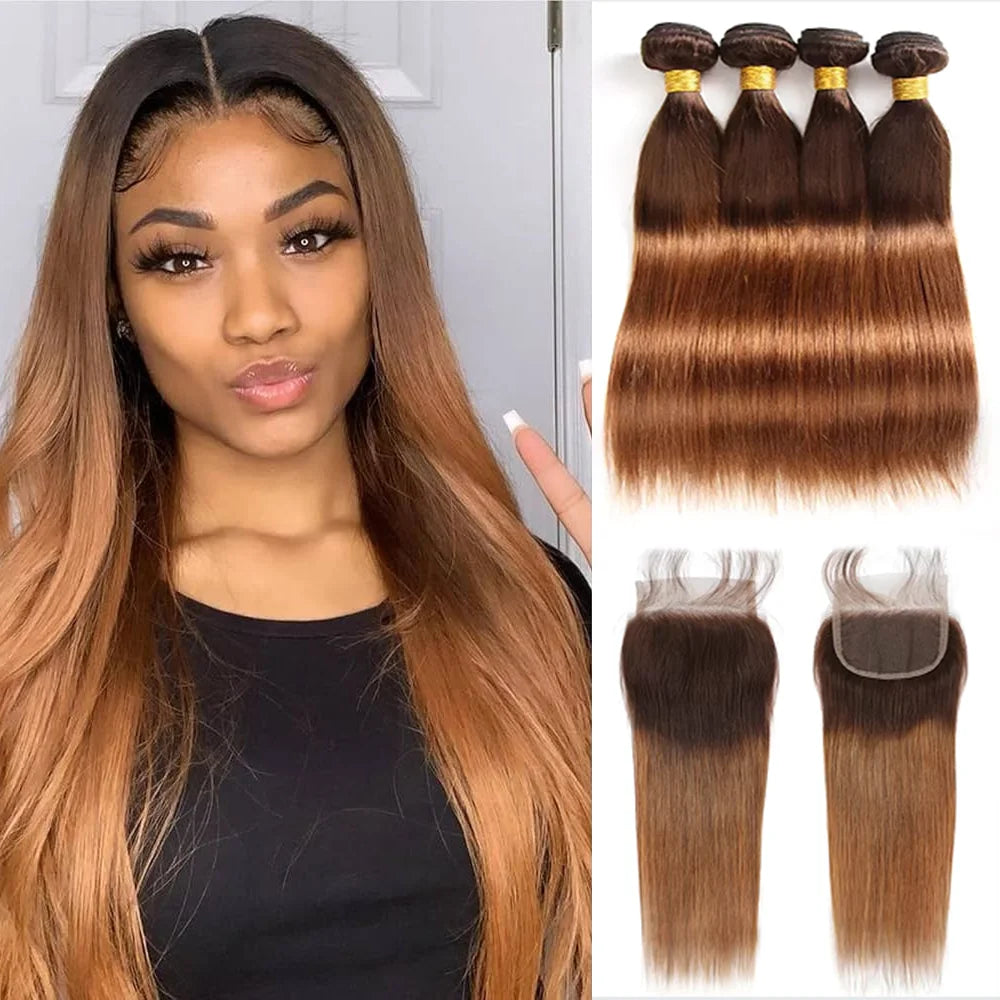 Ombre Human Hair Bundles 12A straight Wave Bundles With Closure 4x4 Brazilian Hair Remy Hair bundles human Hair Extension