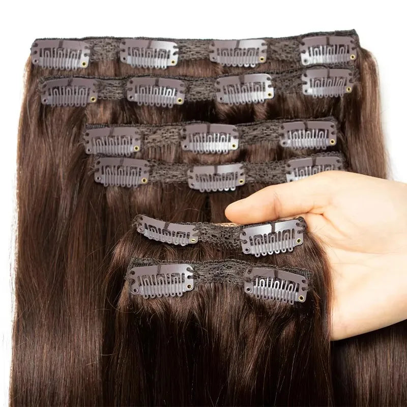 #2 Darkest Brown Clip in Extensions Human Hair Big Volume Seamless Clip in Hair Extensions 6PCS Full Head For Thick Raw Hair