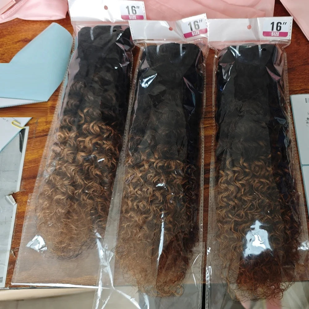 Ombre Afro Kinky Curly Human Hair Bundles With Lace Closures 100% Brazilian Human Hair Extensions 1b/4/30 Weave Bundles