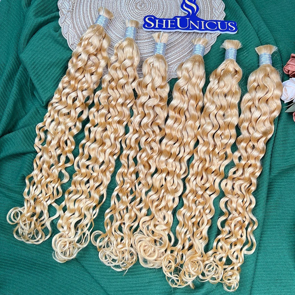 #613 Blonde Color Water Wave Hair Bulk For Braiding 100% Unprocessed Human Hair Extension 100grams No Weft Raw Virgin Hair