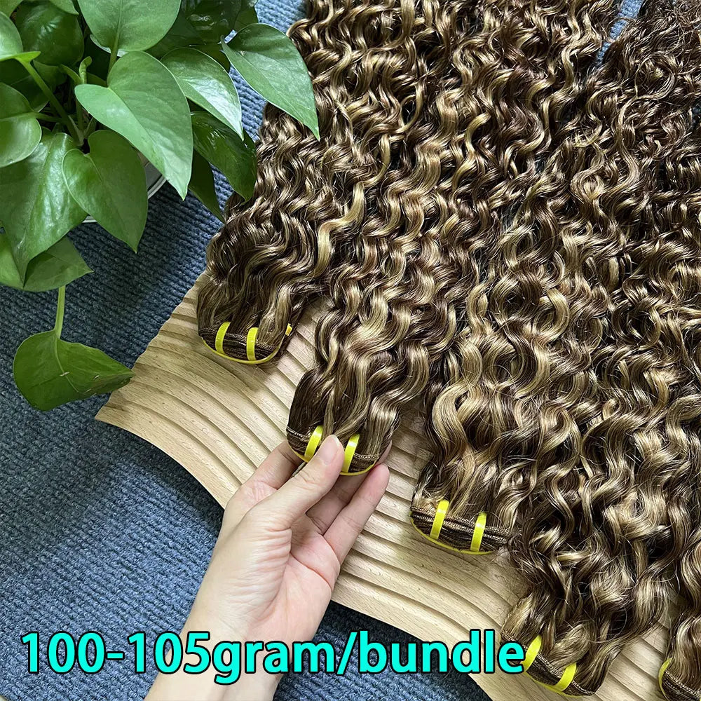 P4/27 Water Wave Highlight Dark Brown and Honey Blonde Human Hair Bundles Deep Wave Hair Bundle Hair Weave For Women